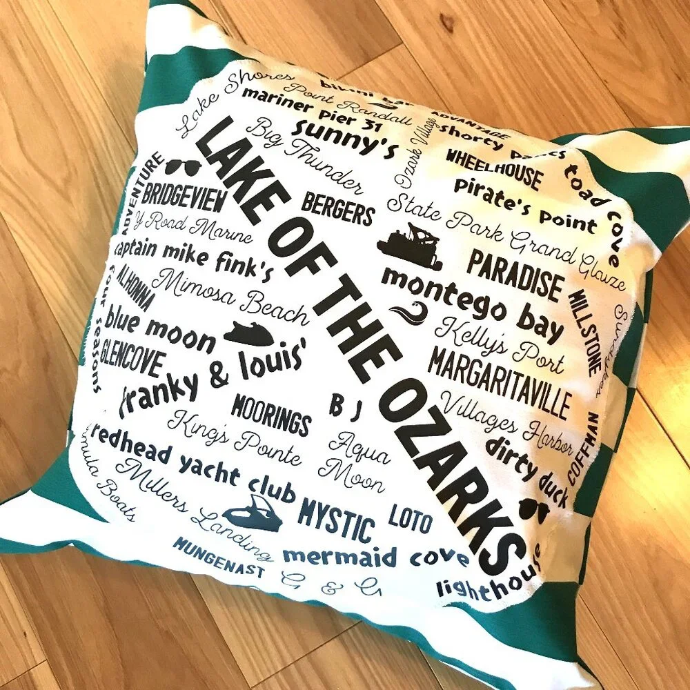 Handmade Lake House Pillow Cover, Lake of Ozarks Boating Cabin Decor 18 x 18 in
